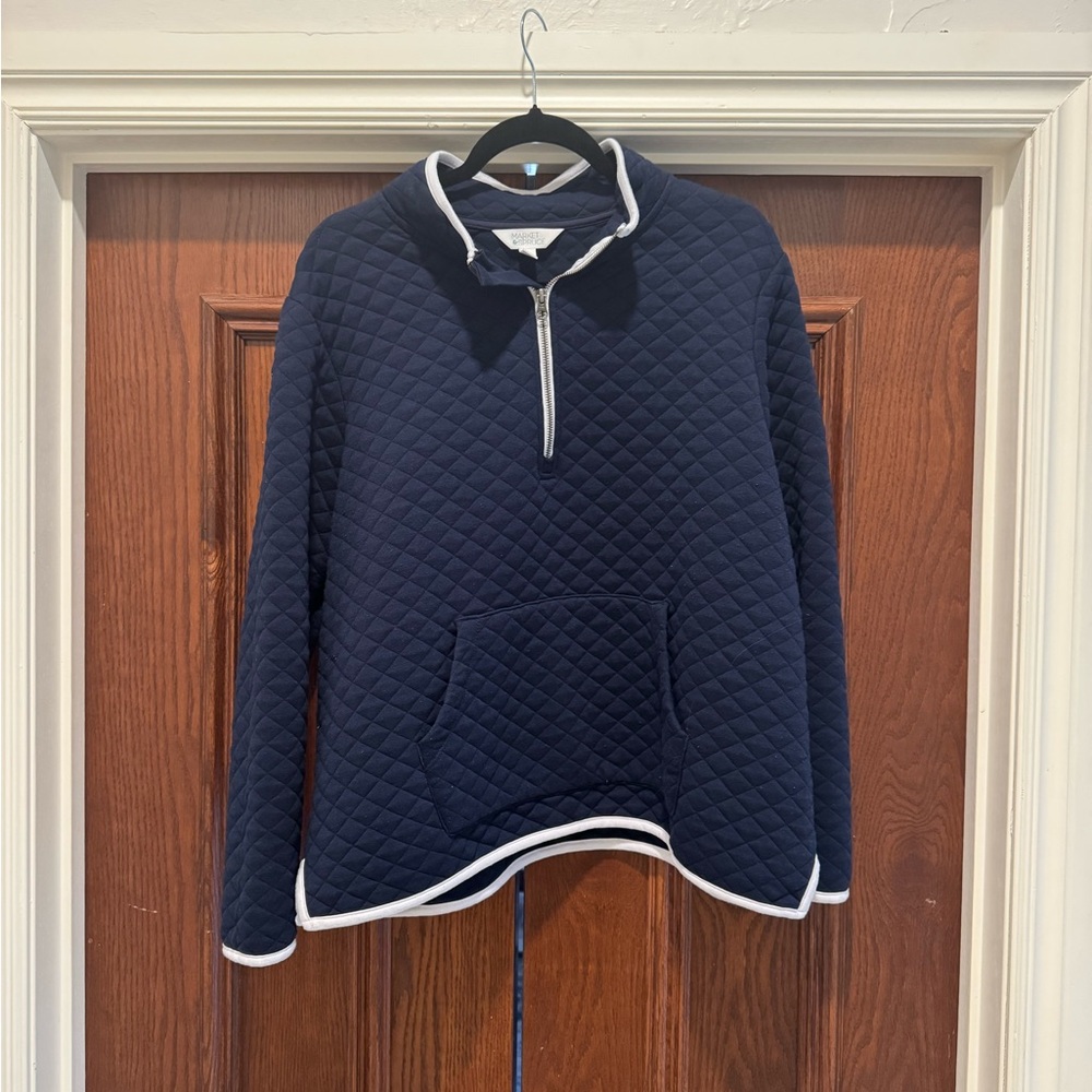 Market & Spruce Quilted Navy Half-Zip Pullover with White Trim